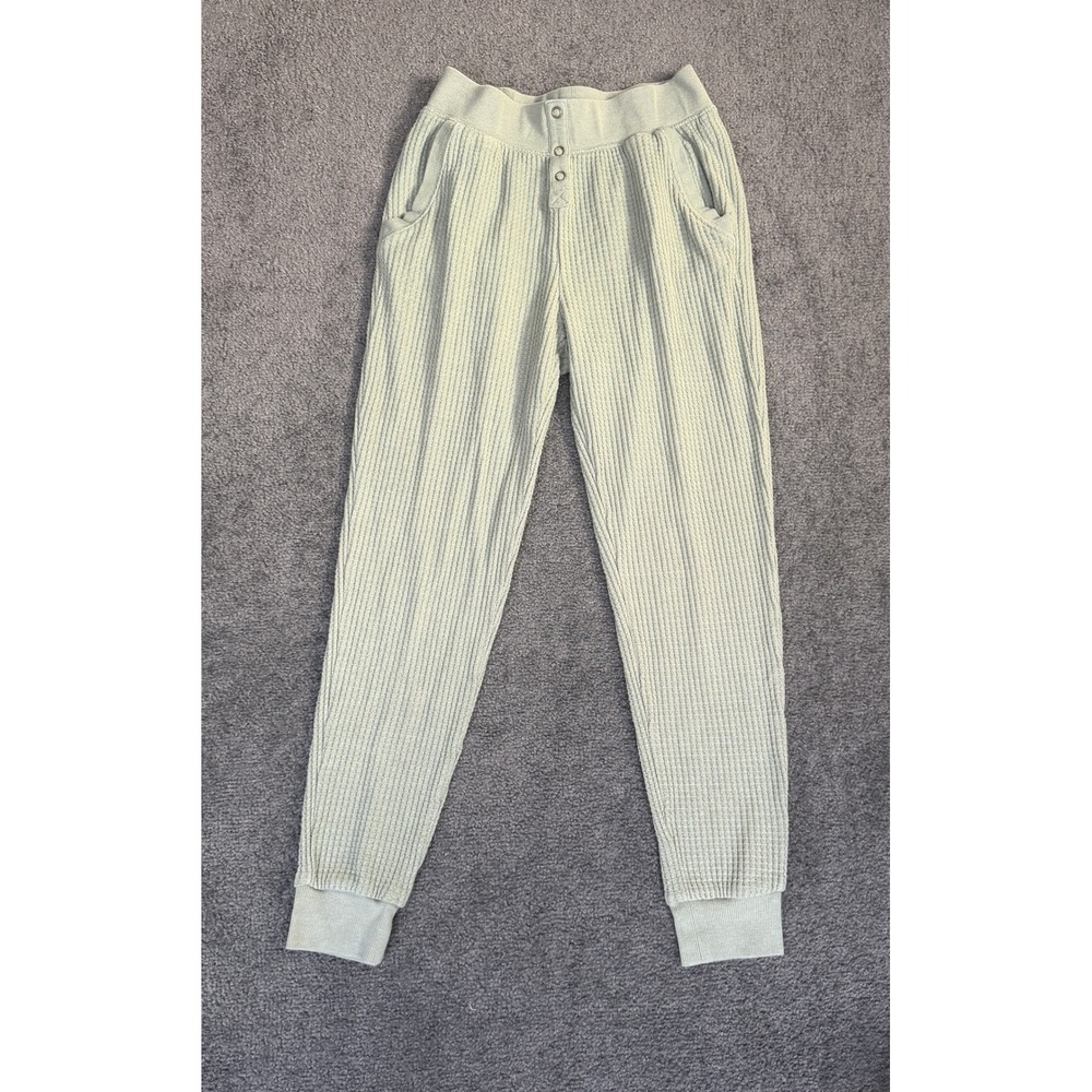 Z Supply Sage Green Waffle Knit Joggers Henley Waist Pockets XS ZLP214401